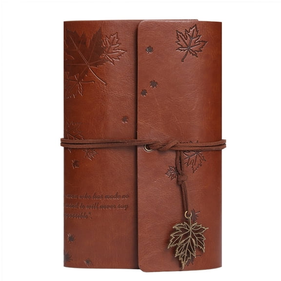 Vintage PU Leather Travel Journal, Maple Leaf Embossed Refillable Notebook, Budget Envelope String Bound Diary, Retro Soft Cover Wallet Journal for Travel Planning Budgeting,7.2X5inch