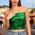 thumbnail image 7 of Sequin Tube Tops for Women Strapless Sparkly Glitter Bandeau Cropped Party Club Outfits Off Shoulder Blouses (Free Size, Green), 7 of 7