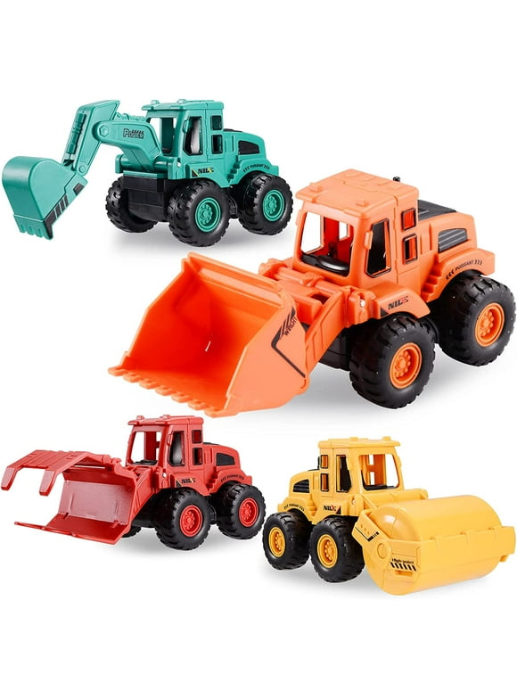 HEJULIK 4Pcs Construction Toys for 3 Years Old Boys Girls Kids, Friction Powered Construction Truck Toys Vehicles Sand Toys Trucks Excavator, Bulldozer, Road Roller