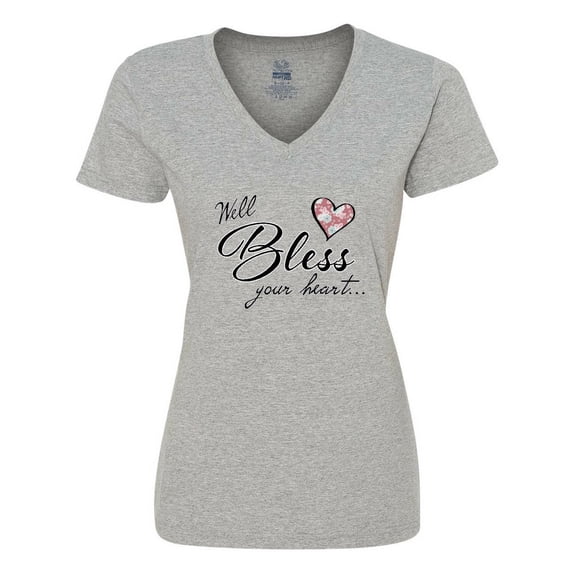Inktastic Well Bless Your Heart with Floral Print Women's V-Neck T-Shirt