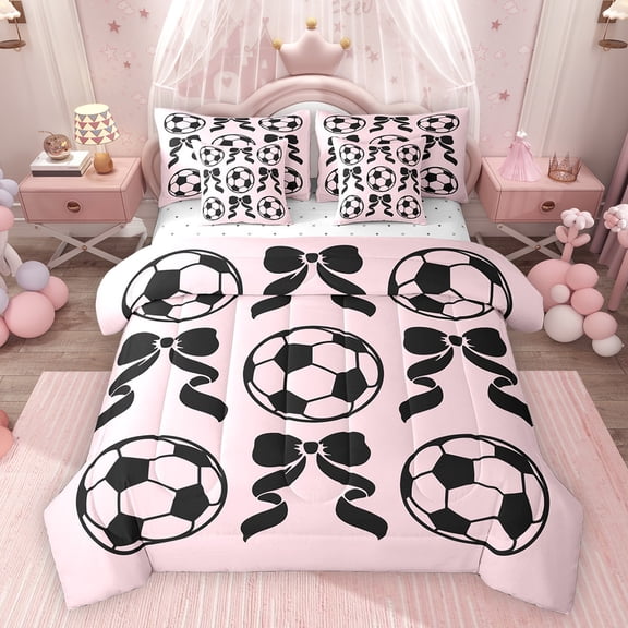 Feelyou Fashion Bow-tie Twin Bedding Sets 7pcs, Soccer Football Rugby Comforter Set