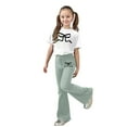 thumbnail image 3 of Girls Spring Outfits 2 Piece Sets Bow Print Outfit Short Sleeve Graphic Tees Shirt and Flare Pants Cozy Clothes Light Green, 3 of 6