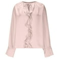 thumbnail image 5 of TKLPEHG Women Ruffle Trim Button Up Long Sleeve Blouse Top Elegant Work Shirt Casual Loose Fit Plain Tunic Tops (Pink,M), 5 of 7