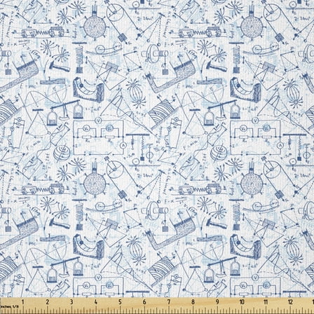 School Fabric by The Yard, Physics Themed Drawing a Pattern of Formulas Related to The Field Doodle Art, Stretch Knit Fabric for Clothing Sewing and Arts Crafts, 1 Yard, Pale Blue, by Ambesonne