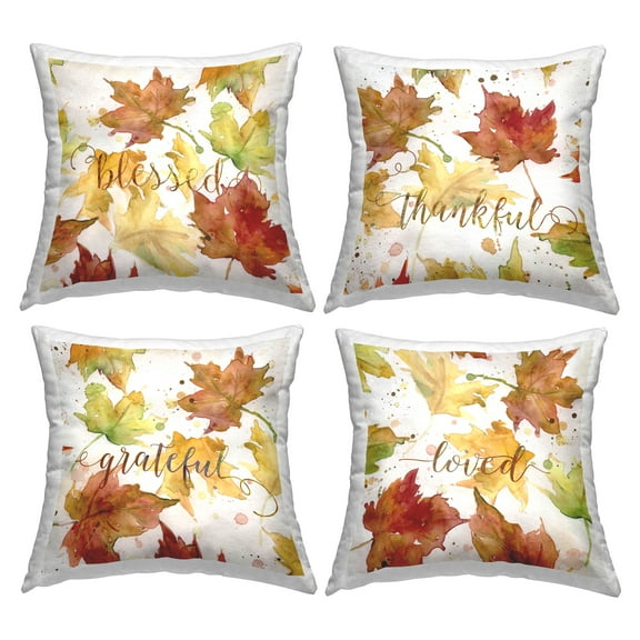 Stupell Industries Maple Leaf Pattern Phrases Square Decorative Printed Throw Pillow, 18 x 18, Set of 4