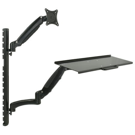 VIVO Black Sit-Stand Wall Mount Gas-Spring Adjustable Monitor & Keyboard Workstation for Screens up to 27