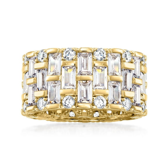 Ross-Simons 6.55 ct. t.w. Baguette and Round CZ Eternity Band in 18kt Gold Over Sterling, Women's, Adult