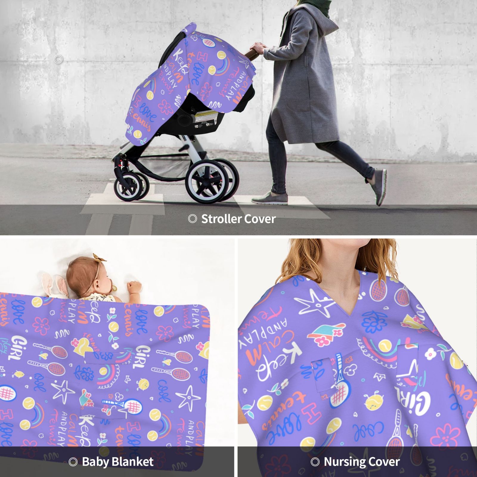 Car Seat Cover Baby - Tennis 1 Breathable Infant Car Seat Cover for Baby Carseat, Lightweight Comfort Baby Essentials Must Haves Newborn Stuff for Girl Boy