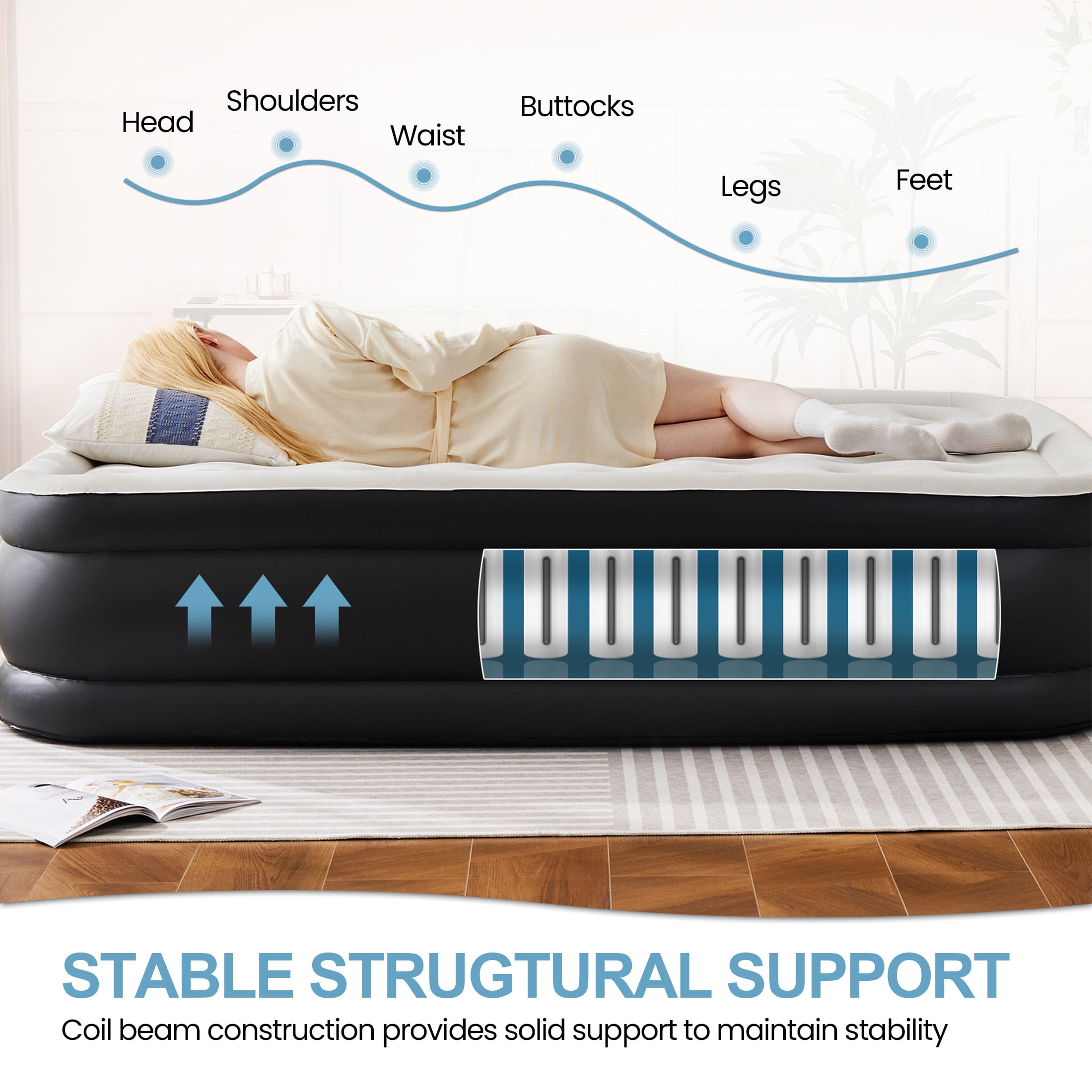 Aukfa 16" Twin Air Mattress with Built-in Pump, Inflatable Airbed for Camping, Travel, 660lbs