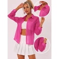 thumbnail image 2 of Top transparentes de malla para mujer con cuello en punta y manga larga con botones Rosa Caliente M, 2 of 5
