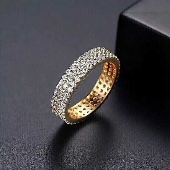 2 Ct Round Cut Lab-Created Diamond Three Row Full Eternity Band Rings 14K White Gold Plated 925 Silver