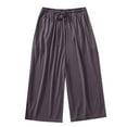 thumbnail image 1 of Women's Summer Casual Solid Elastic Waist Wide Leg Pants with Drawstring and Pockets, 1 of 6