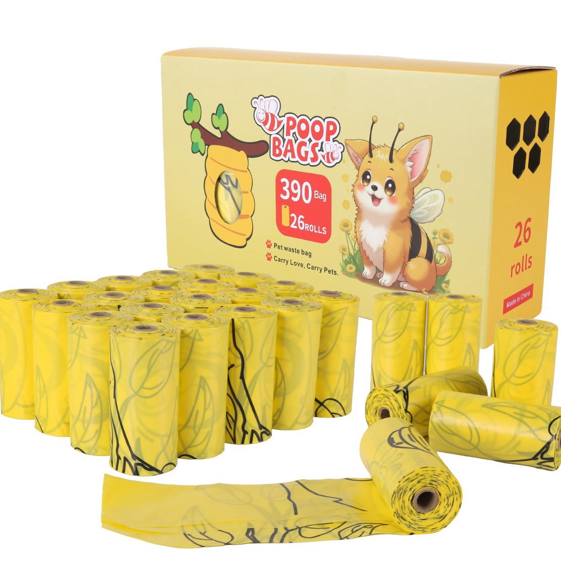 Extra Thick Biodegradable Dog Poop Bags with Fresh Cinnamon Scent, 9" x 13" Heavy Duty Leak-Proof Pet Waste Bags, 15 Bags per Roll, Eco-Friendly Outdoor Walking Essentials