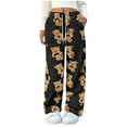 thumbnail image 2 of HongQid Women's Fuzzy Plush Warm Pajama Pants Fleece Lounge Sleepwear Teddy Pj Bottoms Elastic Waist Cute Bear Graphic Printed,Black, 2 of 8