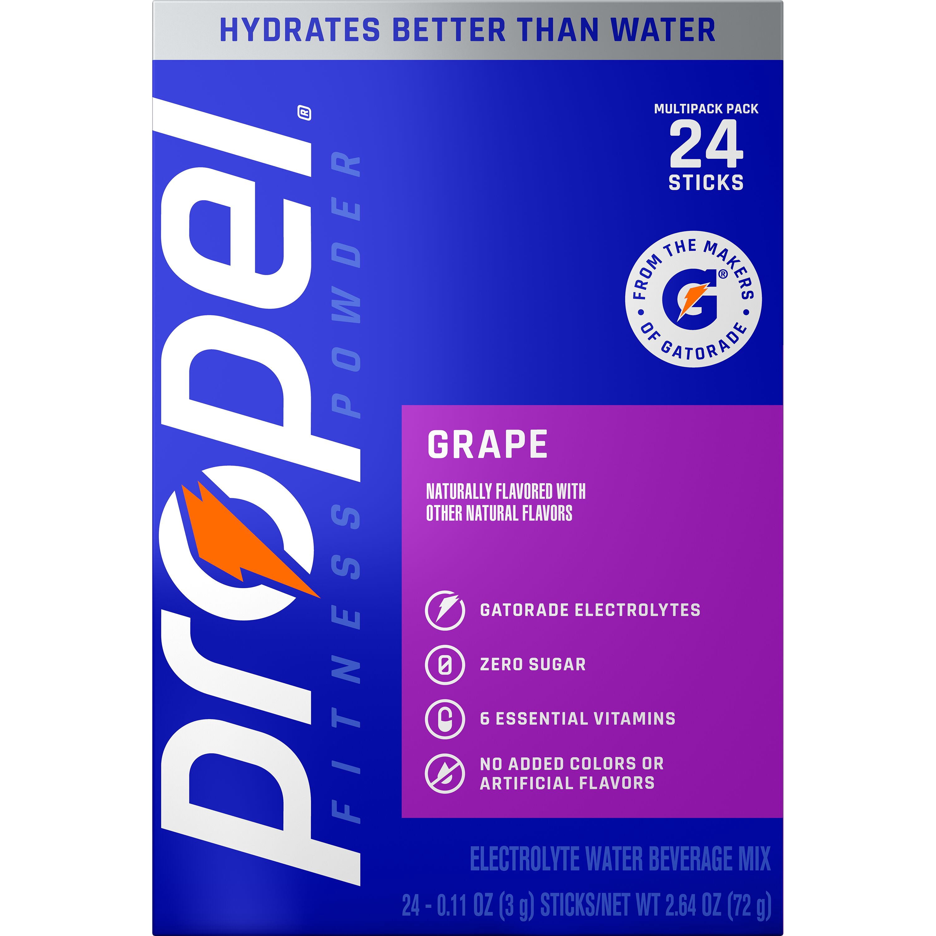 (4 pack) Propel Zero Sugar Grape, On the Go Packs, Electrolyte Powder Drink Mix, 0.11 oz, 24 Count packets