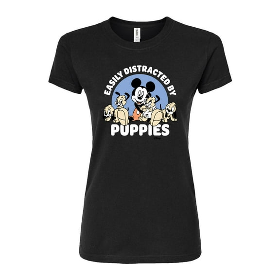 Disney - Mickey Mouse - Easily Distracted By Puppies - Juniors Fitted Graphic T-Shirt
