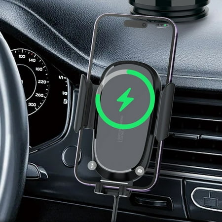 KQJQS Auto-Clamping Wireless Car Charger with 15W Fast Charging for Phone Car Accessories