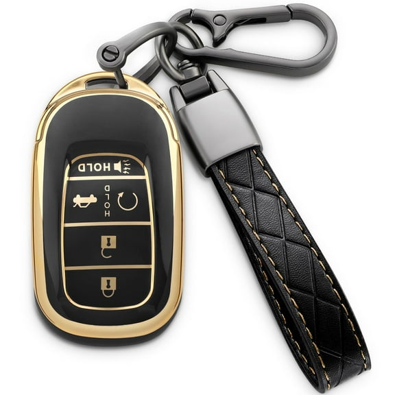 for Honda Key Fob Cover Soft TPU with Leather Keychain 360 Degree Protection Key Case Shell Holder Fits for 2022 2023 2024 Honda Accord Civic CR-V HR-V Pilot Odyssey smart Remote Key