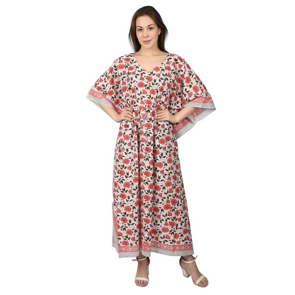 Women's Ethnic Hand Block Print Cotton Maxi Kaftan Nightwear beach wear caftan