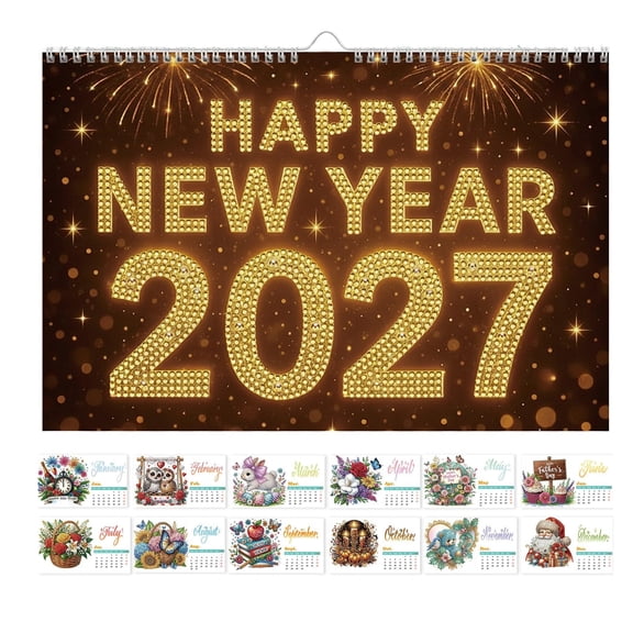 2027 Diamond Painting Calendar, DIY Wall Hanging Seasonal Monthly Calendar Kit, New Year Theme Craft for Home Decor