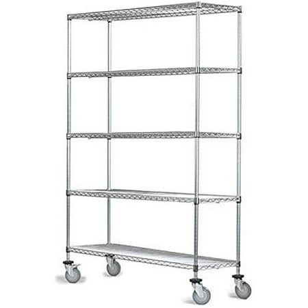 

24 Deep x 42 Wide x 60 High 5 Tier Stainless Steel Wire Mobile Shelving Unit with 1200 lb Capacity