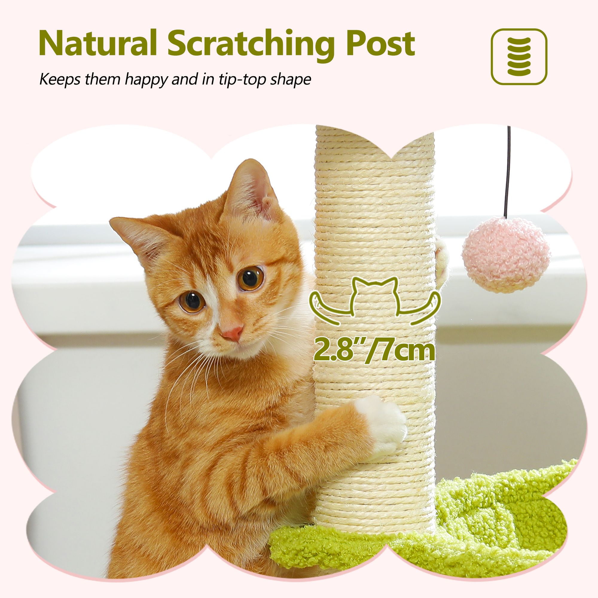 Kadyn 28" Flowers Cat Scratching Post for Indoor Cats, Cat Scratcher with Sisal Rope for Small & Medium Cats, Kittens Cat Tree, Multicolor