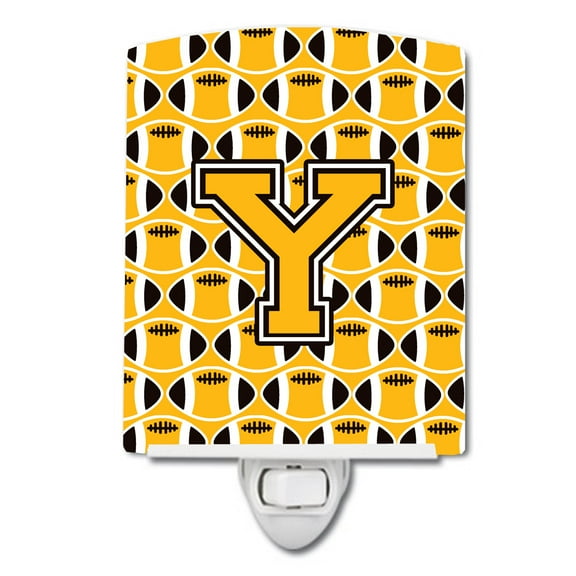 Caroline's Treasures CJ1080-YCNL Letter Y Football Black, Old Gold and White Ceramic Night Light, 6x4x3", multicolor