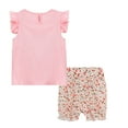 thumbnail image 3 of LittleSpring Little Girls Summer Outfits T-Shirt and Floral Shorts Set 2 Piece Outfit with Belt Cartton Pattern Pink 5T, 3 of 6