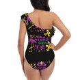 thumbnail image 5 of Pofeuu Mardi Gras with Flamingo Print Women's One Piece Swimsuits One Shoulder Swimwear Asymmetric Ruffle Monokinis Bathing Suits-Large, 5 of 6