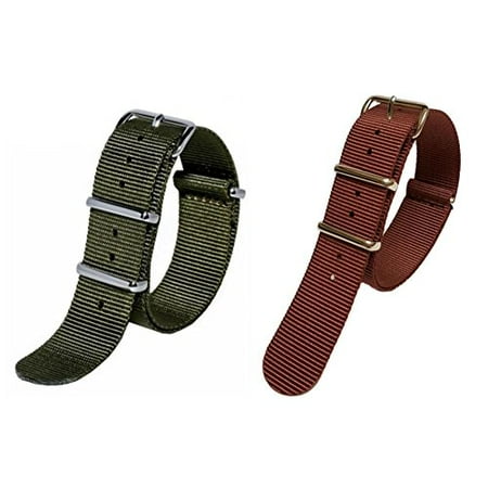 Military Watch Band Strap Sutter & Stockton 20mm Rust and Olive Green Interchangeable Replacement Military Watch Strap Band (2 Pieces) ()