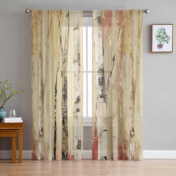ERUNPONLY Autumn Branch Trees Sheer Curtains 84 Inch Length 2 Panels Set, Fall Forest Vintage Rustic Oil Painting Voile Window Treatment Curtains Sheers for Bedroom/Living Room/Kitchen 52"x84"x2