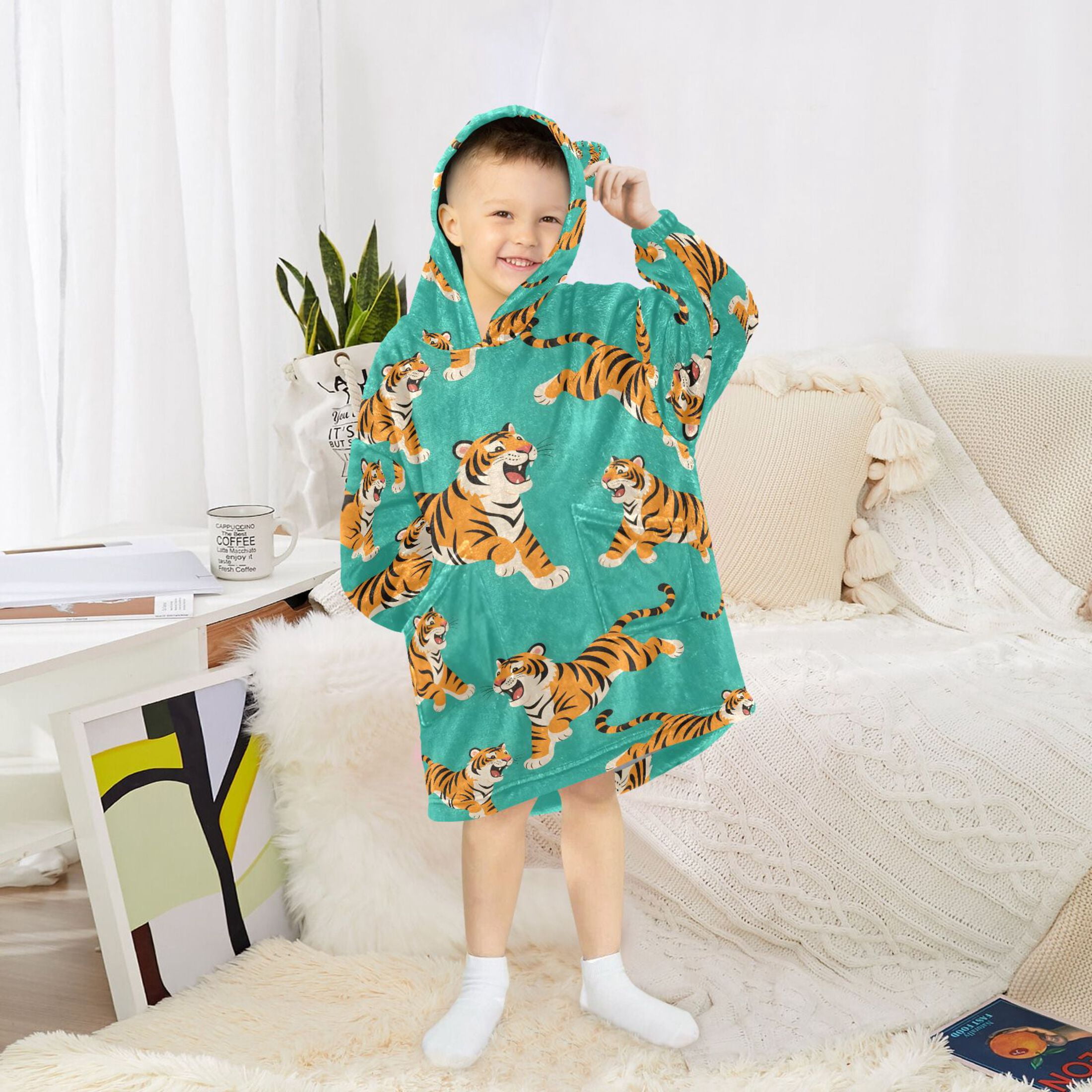 joogoo Wearable Blanket Hoodie for Cartoon Tigers Cute Oversized Sherpa Hooded 3-14 YR M