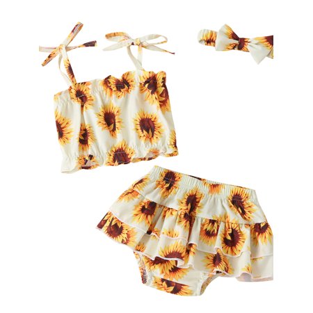 

Loalirando Baby Girls Sets 3PCS Sunflowers Printed Strapless Vest Tops Shorts