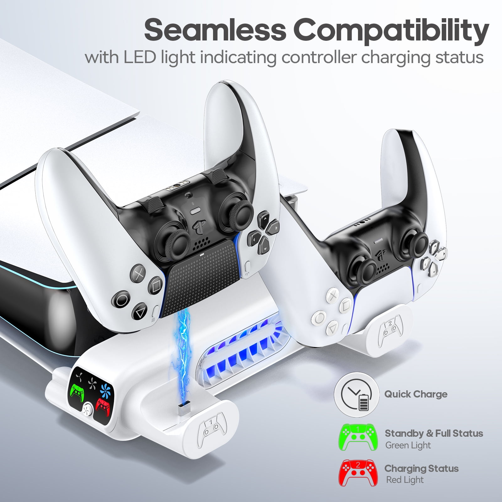 PS5 Slim Horizontal Cooling Stand, Dual PS5 Controller Charger with 3-Level Cooling Fan (NOT Fit 2020 Playstation 5)