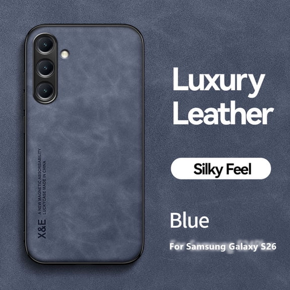 ELEHOLD Case for Samsung Galaxy S26, Ultra Slim Thin Premium Leather Shockproof Skin-Touch Cover Magnetic Car Mounts ,Blue