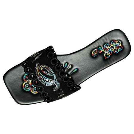 

Vuygyu Women Sandals Fashion New Pattern Flower Sequin Decoration Open Toe Breathable Flat Bottom Comfortable Non Beach Shoes Women s Sandals with Arch Support Tan Flip Flop Sandals for Women Tie
