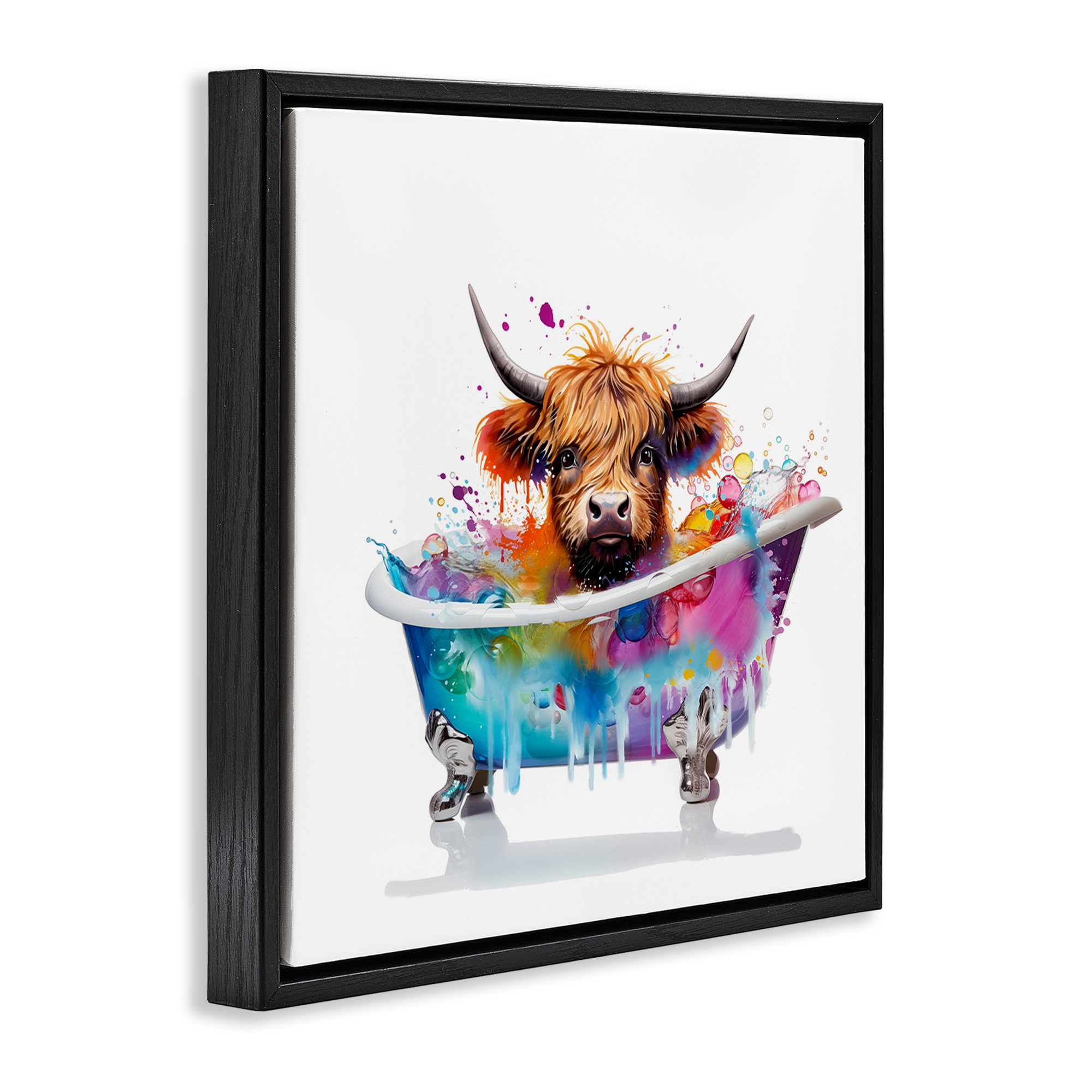 Stupell Industries Vivid Bath Time Cattle Typography Painting Black Floater Framed Canvas Art Print Wall Art, 18 x 18