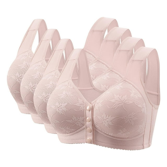 Tumotour 4PC Front Closure Bra for Women No Underwire Comfort Convenient Push Up Front Button Bras Seamless Soft Full Coverage Wide Shoulder Straps Solid Color Bra for Everyday Life Walking Work