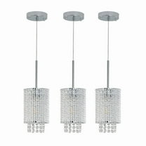 5" Modern Crystal Pendant Light 3-Pack – Adjustable Chrome Hanging Fixture with Clear Crystal Beads for Kitchen Island, Dining Room, Living Room (No Bulbs Included)