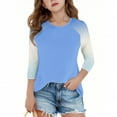 thumbnail image 2 of ZACPNCV 3/4 Length Sleeve Girls Tops Summer Three Quarter Striped Shirts Casual Loose Fit Soft Blouse Tees Sky Blue 13-14 Years, 2 of 8