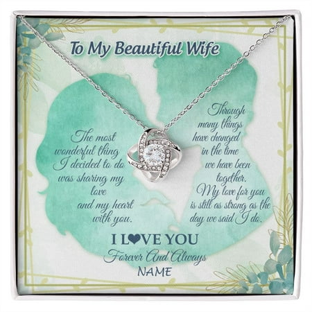 Beautiful Wife My Heart With You Necklace, White Love Knot Necklace