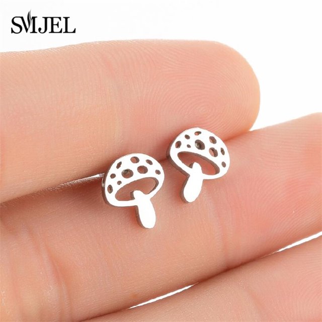 Mini pendientes de acero inoxidable con forma de seta, cereza, clima, sol, gotas de agua, cartílago, Piercing en la oreja, joyería, tachuelas para cara de calavera
