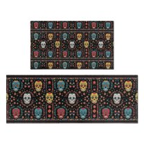 Colorful Skull Flower Pattern Kitchen Rugs Sets Of 2,Anti Fatigue Kitchen Mat Rugs Non Slip Washable,Decorative Kitchen Floor Mats for Kitchen,Sink,Laundry,17"x30" 17"x47"