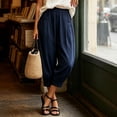 thumbnail image 7 of BUIGTTKLOP Womens Summer Capris Casual Cotton Linen Pants Baggy Elastic Waist Capri Pants with Pocket, 7 of 7