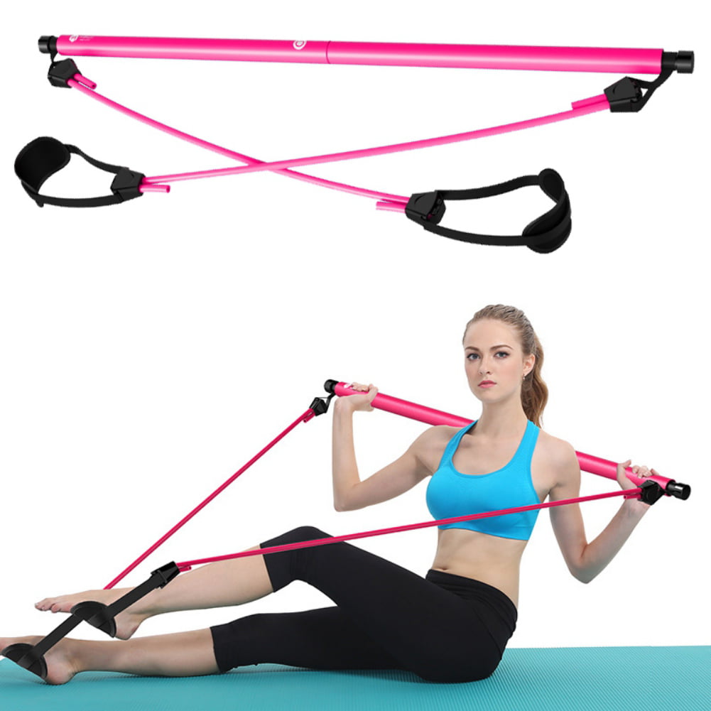 Portable Pilates Bar with Resistance Band Toning Gym Adjustable Exercise Stick 