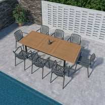 Amazonia Port of Mystique 9-Piece Teak Finish Wood 100% FSC Rectangular Patio Dining Set Grey