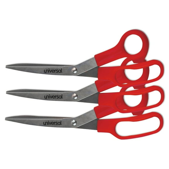 General Purpose 7.75 in. Long 3 in. Cut Length Offset Handle Stainless Steel Scissors - Red (3-Piece/Pack)