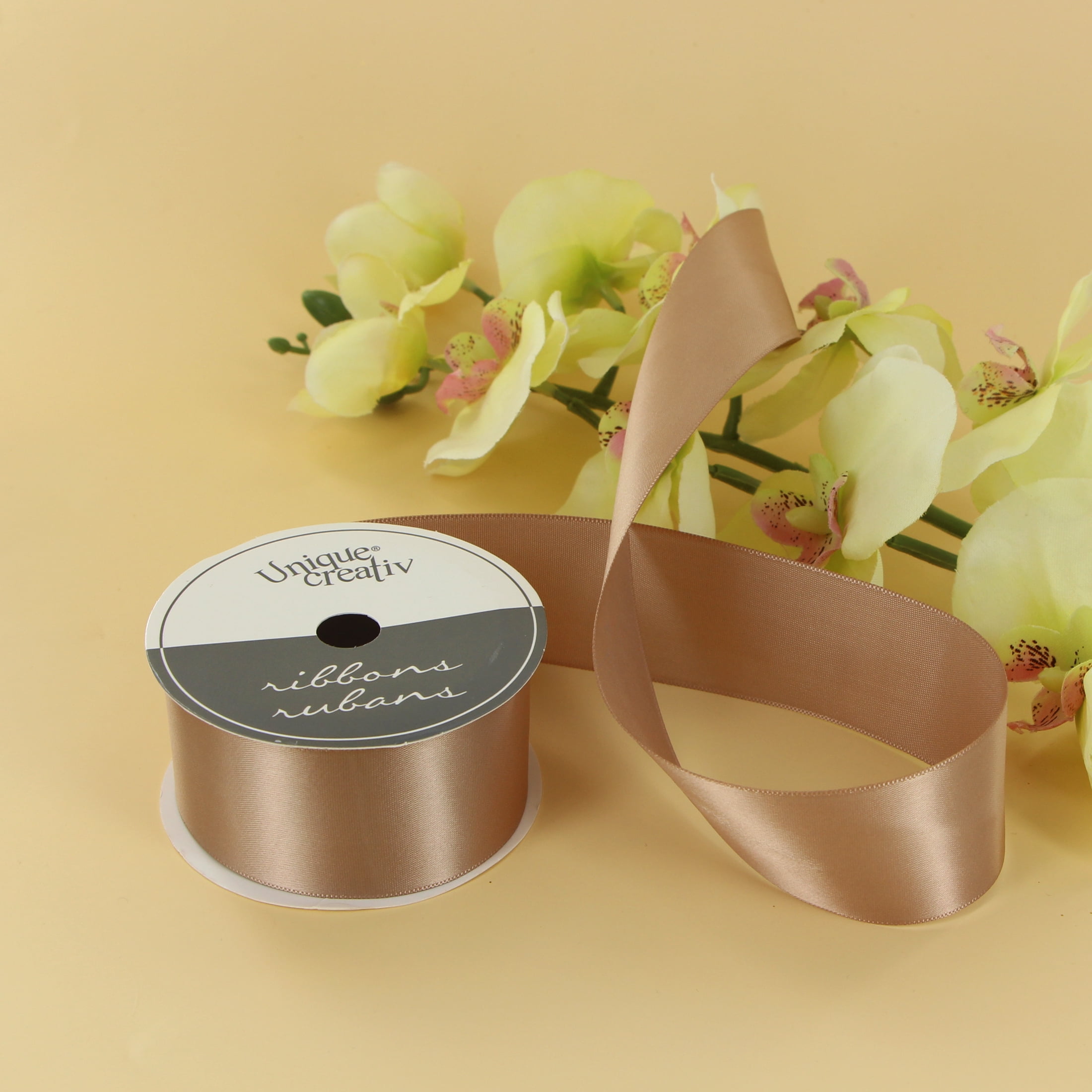 UNIQUE CREATIV, Ribbon, Single Face Satin, Oatmeal, 100% polyester, 38mm x 3.65m (1½" x 4 yds)