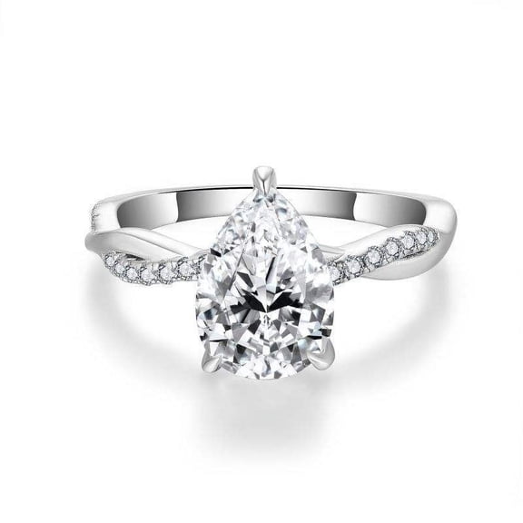Cora Jewellery 2CT Twisted Shank Pear Moissanite Engagement Ring For Women, 14K Yellow Gold