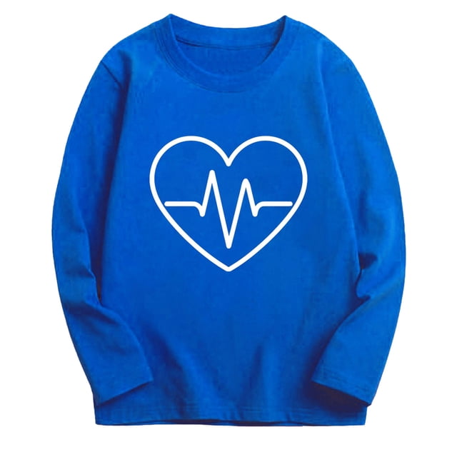 Boys Shirts Kids Electrocardiogram Heart Pattern Long Sleeve Basic T Shirt Blue 15 Over